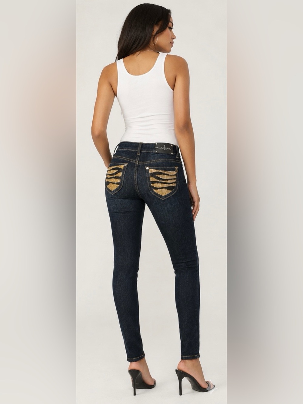 Baby Phat Vintage Y2K Gold Stud Tiger Stripe Pocket Skinny Jeans NWT Size 9